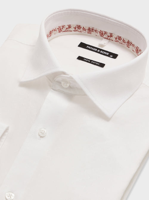 Chemise slim en coton façonné blanc - 2 - Father & Sons   - 4 