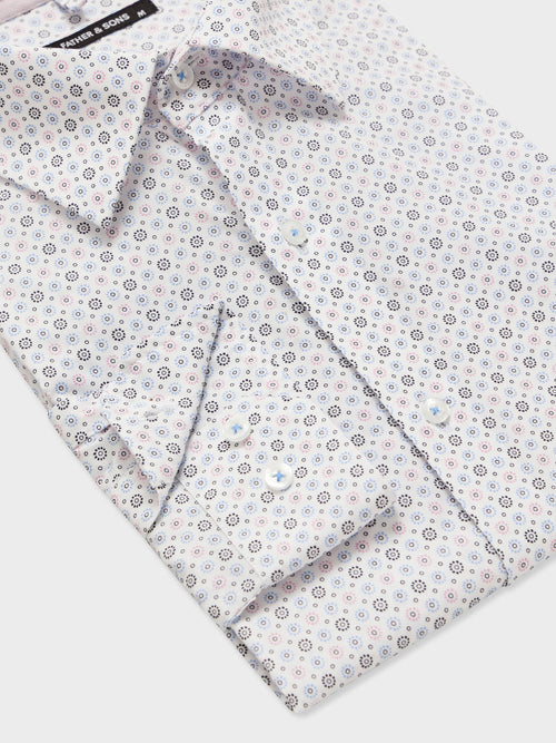 Chemise regular en popeline de coton stretch à motif bleu et rose - Father & Sons   - 3 