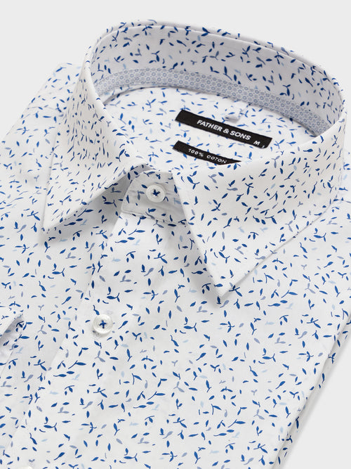 Chemise slim en popeline de coton à motif bleu - Father & Sons   - 2 