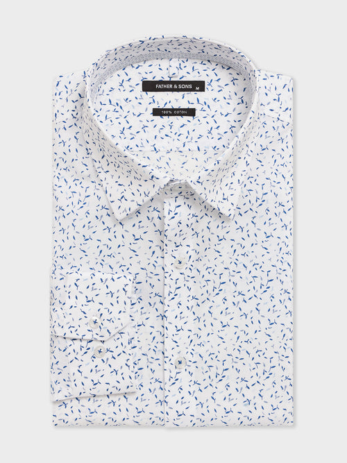 Chemise slim en popeline de coton à motif bleu - Father & Sons   - 1 
