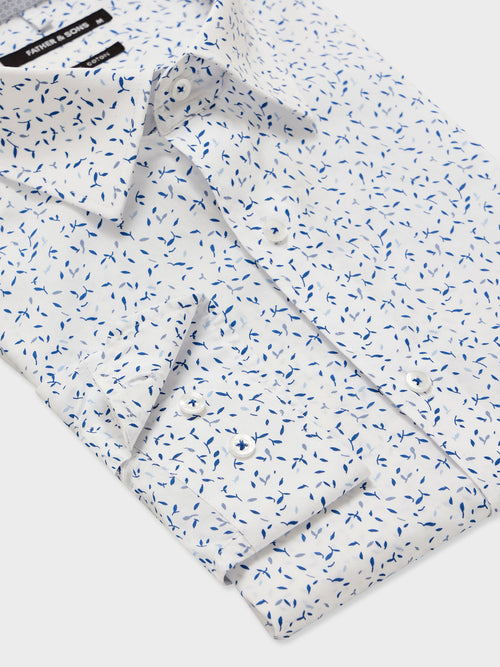 Chemise slim en popeline de coton à motif bleu - Father & Sons   - 3 