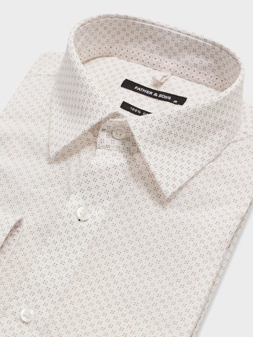 Chemise regular en popeline de coton à motif beige - Father & Sons   - 2 
