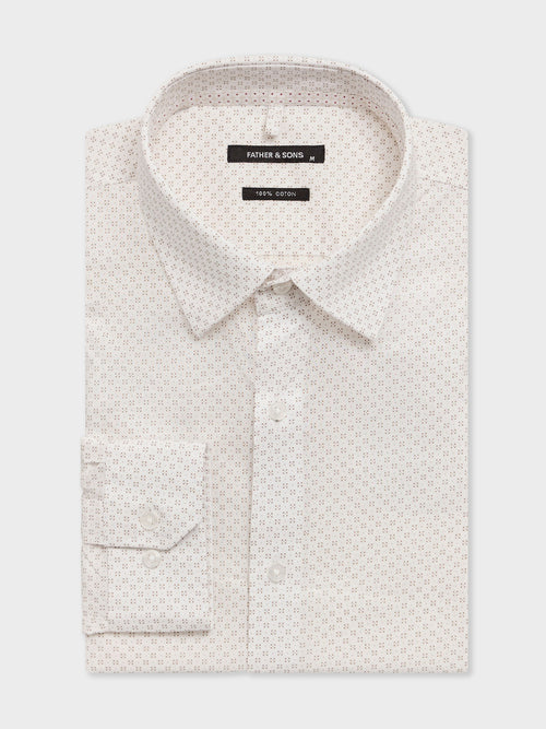Chemise regular en popeline de coton à motif beige - Father & Sons   - 1 