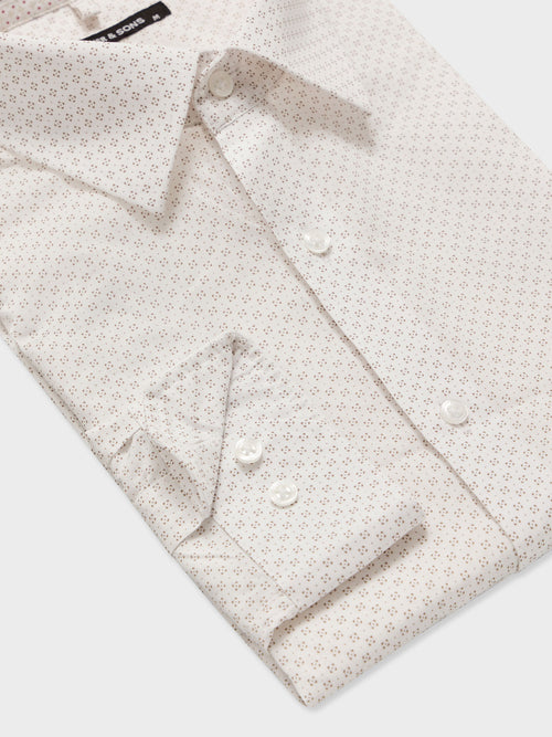 Chemise regular en popeline de coton à motif beige - Father & Sons   - 3 
