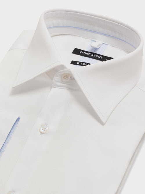 Chemise slim en satin de coton blanc - 2 - Father & Sons   - 5 