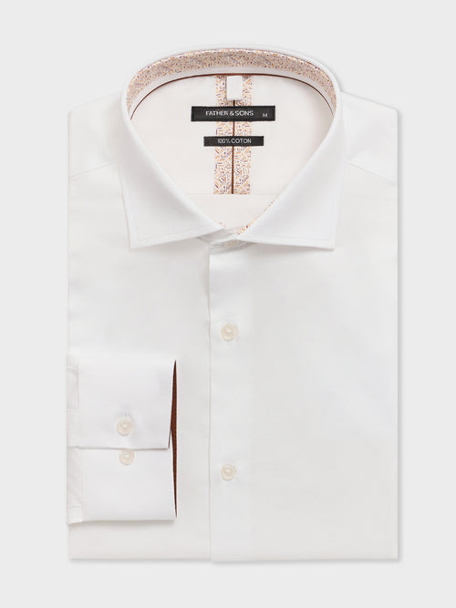 Chemise slim en satin de coton blanc - 1 - Father & Sons   - 8 