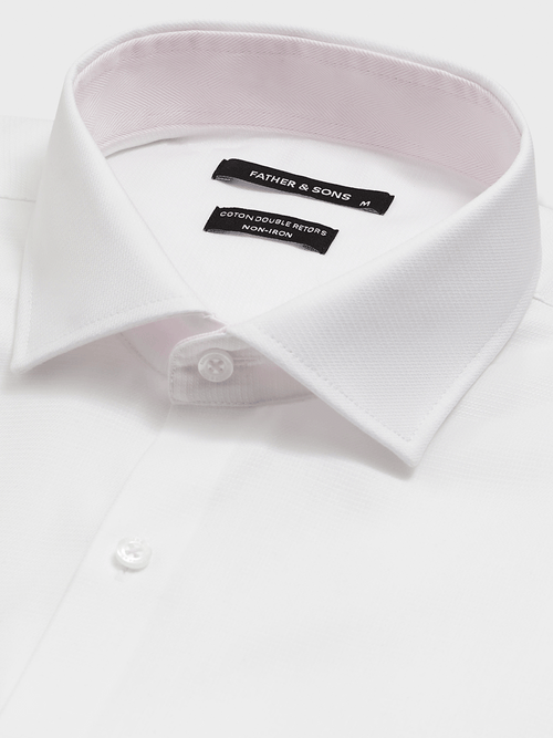 Chemise non-iron Regular en coton façonné blanc - 2 - Father & Sons   - 15 