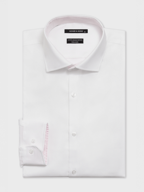 Chemise non-iron Regular en coton façonné blanc - 1 - Father & Sons   - 15 