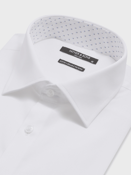 Chemise non-iron regular en coton façonné blanc à motif - 2 - Father & Sons   - 10 