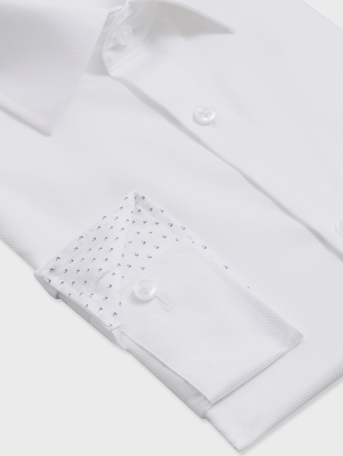 Chemise non-iron regular en coton façonné blanc à motif - Father & Sons   - 3 