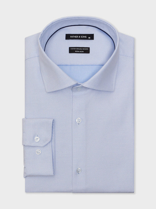 Chemise non-iron Slim en coton Jacquard bleu ciel - 1 - Father & Sons   - 21 