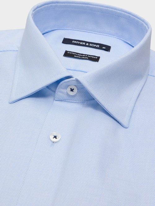Chemise non-iron Slim en coton Jacquard bleu ciel à motif - 2 - Father & Sons   - 3 