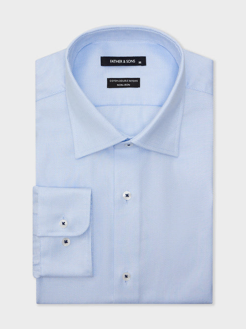 Chemise non-iron Slim en coton Jacquard bleu ciel à motif - 1 - Father & Sons   - 3 