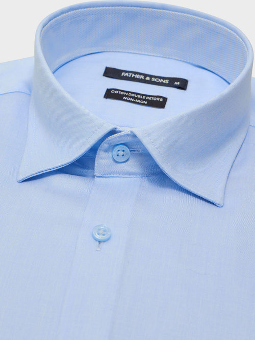 Chemise non-iron Slim en popeline de coton bleu ciel - Father & Sons   - 2 