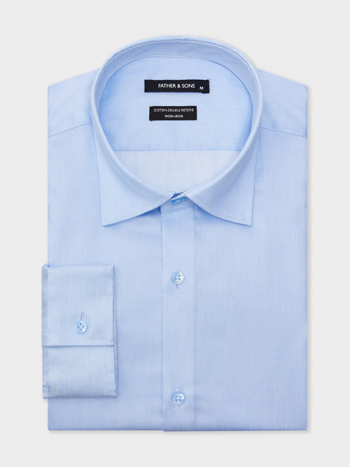Chemise non-iron Slim en popeline de coton bleu ciel - Father & Sons   - 1 