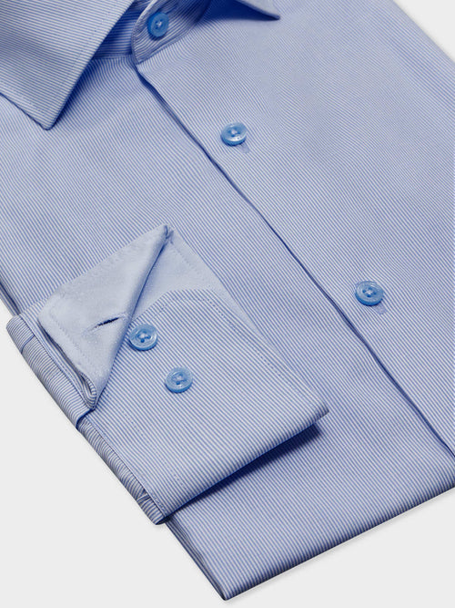 Chemise non-iron Regular en popeline de coton bleu ciel à rayures - Father & Sons   - 3 