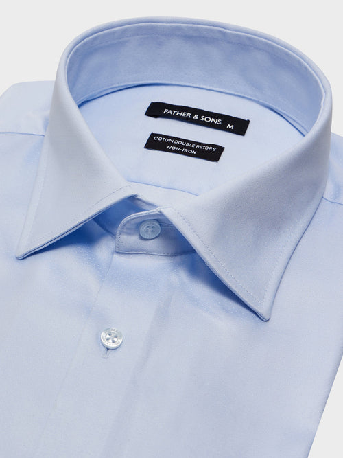 Chemise non-iron Slim en popeline de coton bleu ciel à pois - 2 - Father & Sons   - 5 