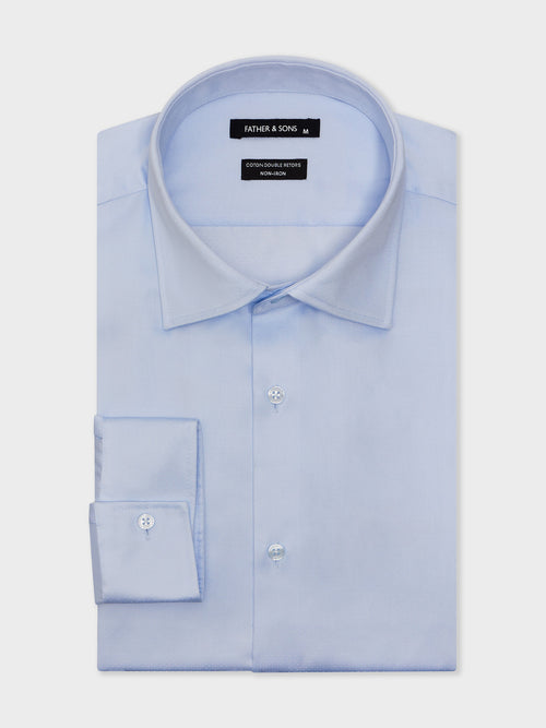 Chemise non-iron Slim en popeline de coton bleu ciel à pois - 1 - Father & Sons   - 5 
