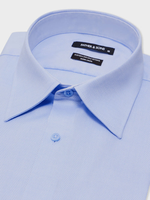 Chemise non-iron Slim en coton Jacquard bleu ciel - Father & Sons   - 2 