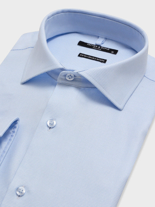 Chemise non-iron slim en coton Jacquard bleu ciel - 2 - Father & Sons   - 3 