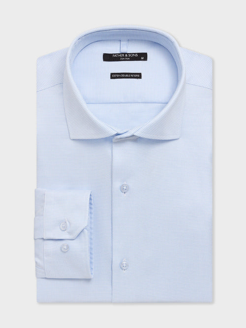 Chemise non-iron slim en coton Jacquard bleu ciel - 1 - Father & Sons   - 3 