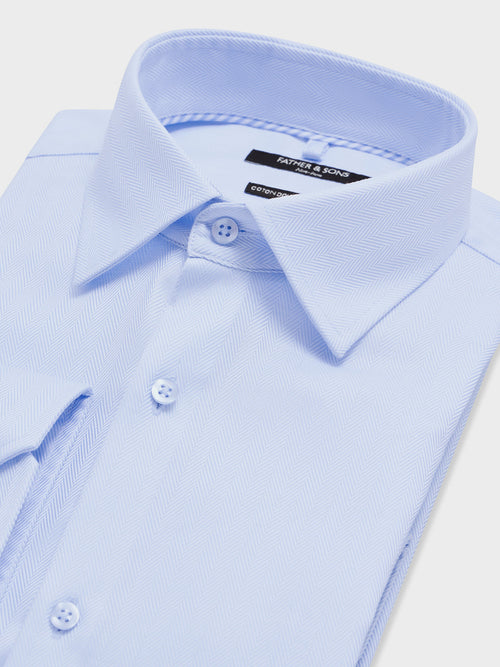 Chemise non-iron regular en coton chevron bleu ciel - 2 - Father & Sons   - 2 