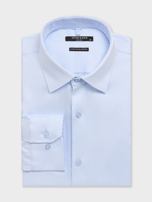 Chemise non-iron regular en coton chevron bleu ciel - 1 - Father & Sons   - 2 