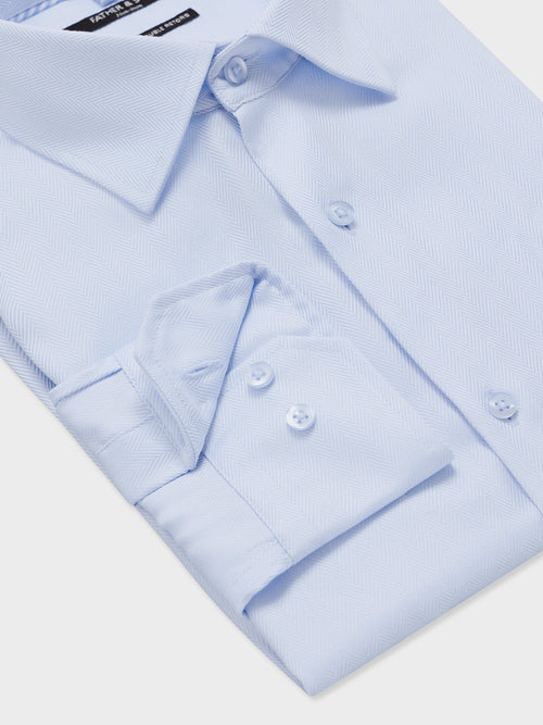 Chemise non-iron regular en coton chevron bleu ciel - Father & Sons   - 3 