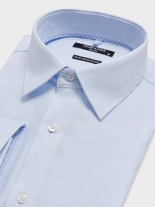 Chemise non-iron regular en coton Jacquard bleu ciel - 2 - Father & Sons   - 20 