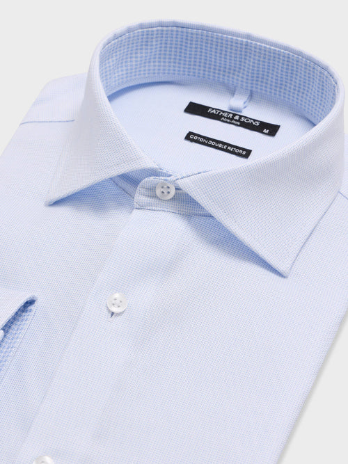 Chemise non-iron slim en coton Jacquard bleu ciel - 2 - Father & Sons   - 19 