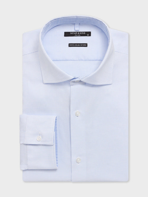 Chemise non-iron slim en coton Jacquard bleu ciel - 1 - Father & Sons   - 19 