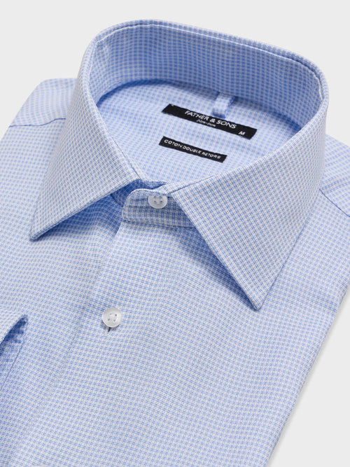 Chemise non-iron slim en coton Jacquard bleu ciel à carreaux - 2 - Father & Sons   - 18 