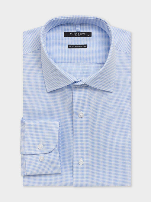 Chemise non-iron slim en coton Jacquard bleu ciel à carreaux - 1 - Father & Sons   - 18 