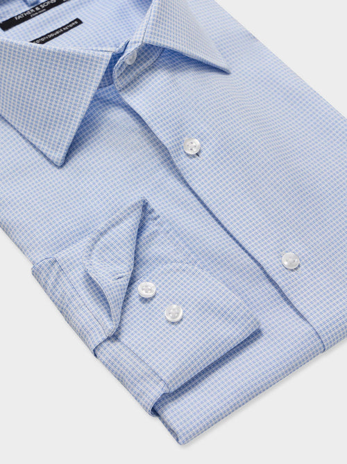 Chemise non-iron slim en coton Jacquard bleu ciel à carreaux - Father & Sons   - 3 