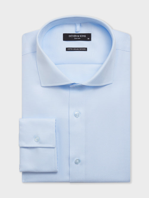 Chemise non-iron slim en twill de coton bleu ciel - 1 - Father & Sons   - 5 