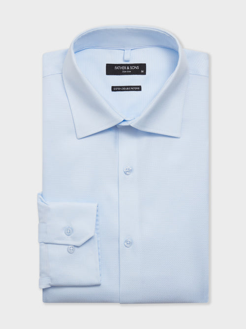 Chemise non-iron regular en coton chevron bleu ciel - 1 - Father & Sons   - 14 