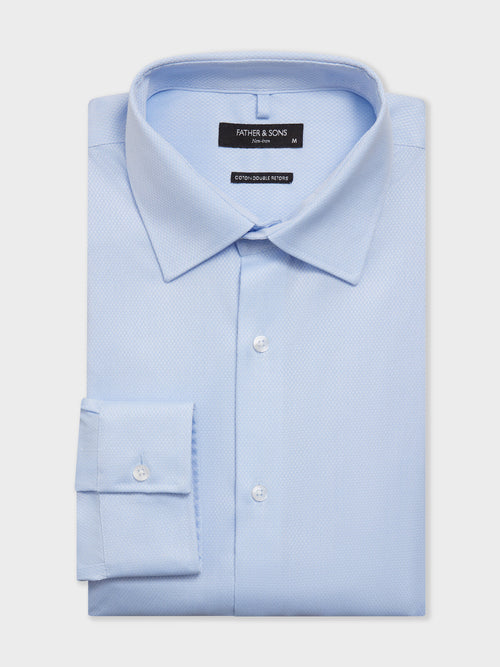 Chemise non-iron regular en coton Jacquard bleu ciel - 1 - Father & Sons   - 15 