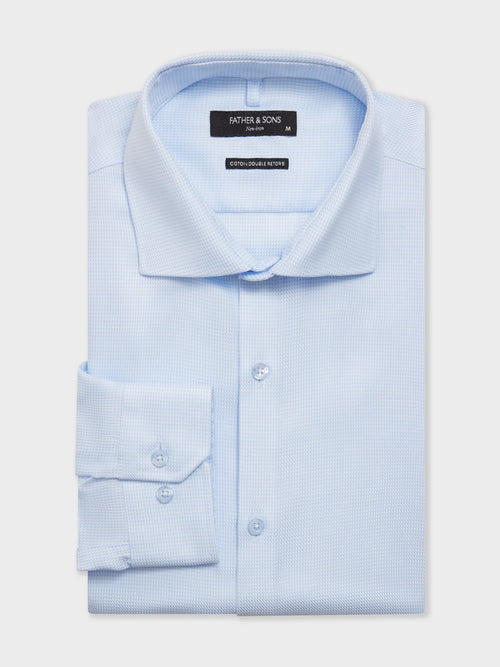 Chemise non-iron slim en coton Jacquard bleu ciel - 1 - Father & Sons   - 16 