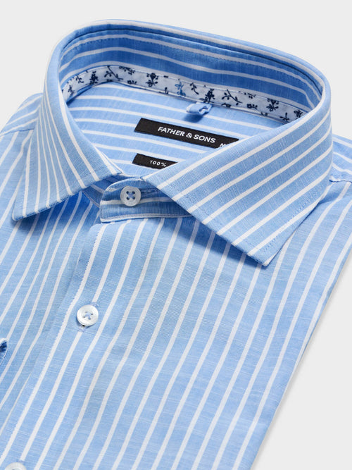 Chemise regular en popeline de coton bleu ciel à rayures - Father & Sons   - 2 