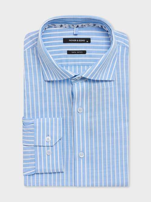 Chemise regular en popeline de coton bleu ciel à rayures - Father & Sons   -  