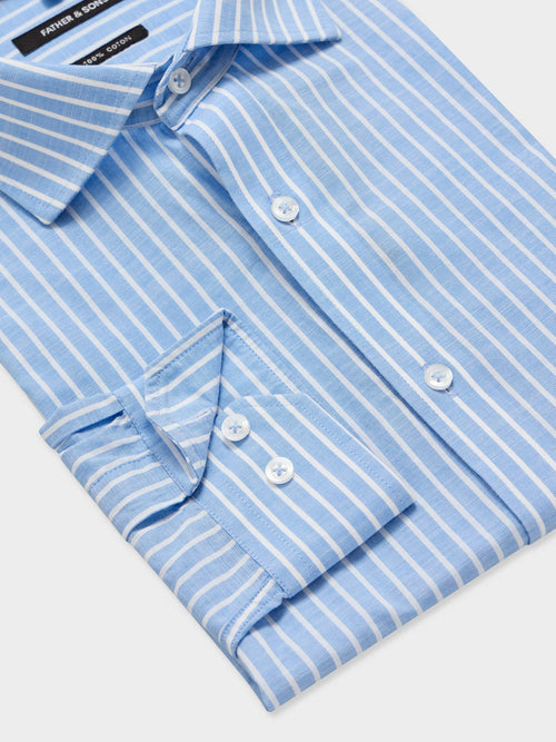 Chemise regular en popeline de coton bleu ciel à rayures - Father & Sons   - 3 