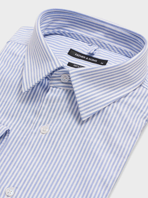 Chemise loose en popeline de coton bleu ciel à rayures - 2 - Father & Sons   - 11 