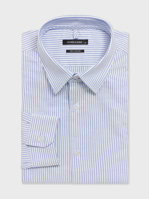 Chemise loose en popeline de coton bleu ciel à rayures - 1 - Father & Sons   - 11 