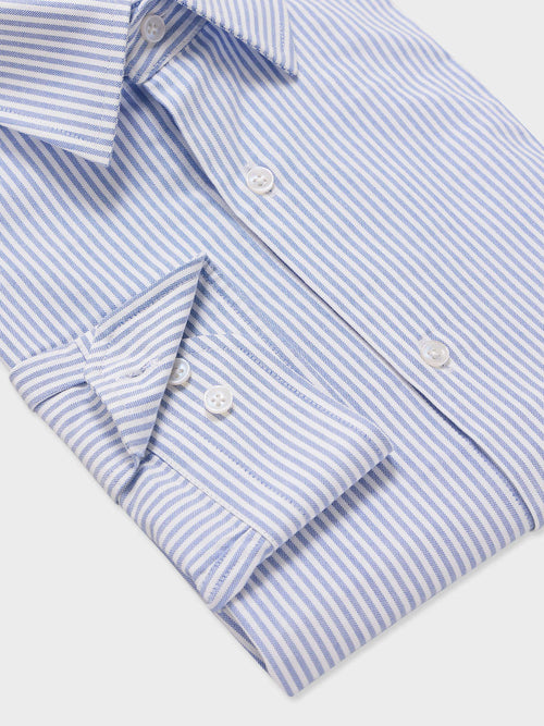 Chemise loose en popeline de coton bleu ciel à rayures - Father & Sons   - 3 