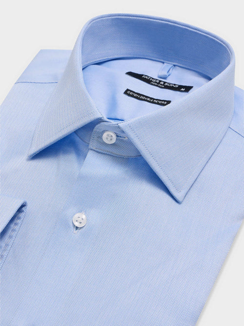 Chemise non-iron slim en coton chevron bleu - 2 - Father & Sons   - 19 