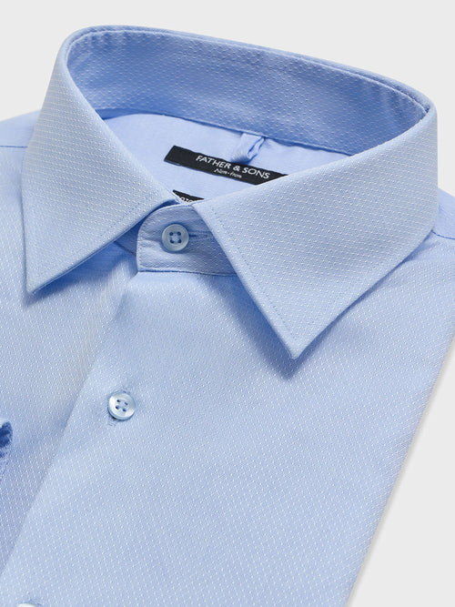 Chemise non-iron regular en coton Jacquard bleu - 2 - Father & Sons   - 5 