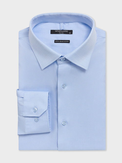 Chemise non-iron regular en coton Jacquard bleu - 1 - Father & Sons   - 5 