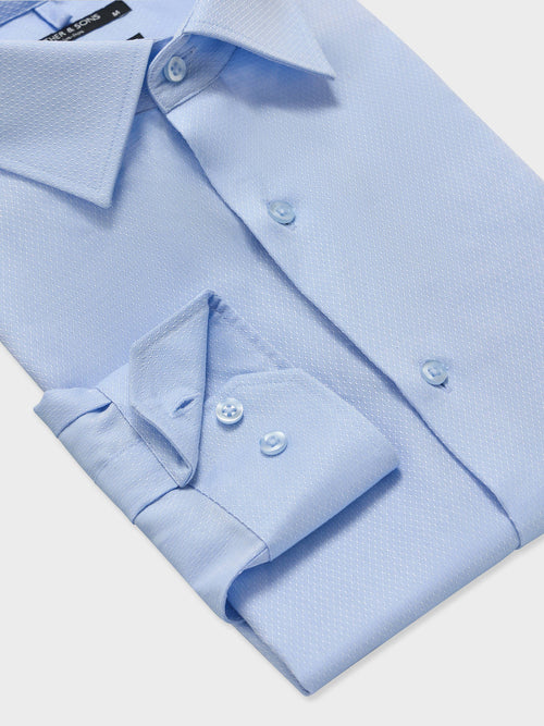 Chemise non-iron regular en coton Jacquard bleu - Father & Sons   - 3 