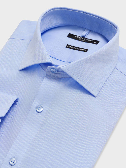 Chemise non-iron slim en coton Jacquard bleu - 2 - Father & Sons   - 4 