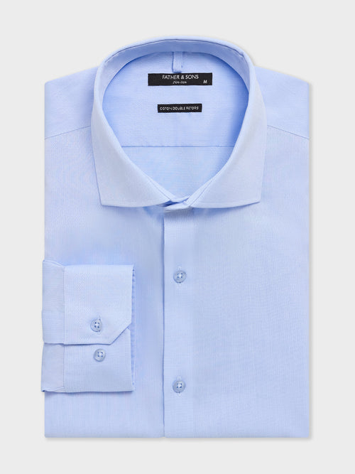 Chemise non-iron slim en coton Jacquard bleu - 1 - Father & Sons   - 4 